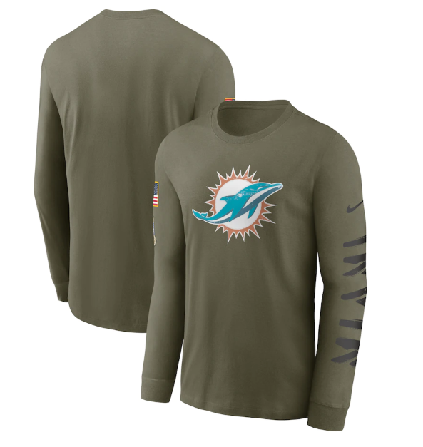 Men's Miami Dolphins Olive 2022 Salute to Service Long Sleeve T-Shirt Men's Miami Dolphins Olive 2022 Salute to Service Long Sleeve T-Shirt
